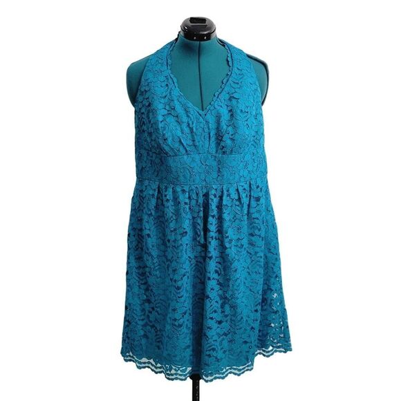 David's Bridal Malibu Blue Lace Halter Short Dress Wedding Guest Size 18 - Picture 1 of 9